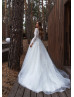 Long Sleeve Ivory Lace Tulle Beaded Wedding Dress